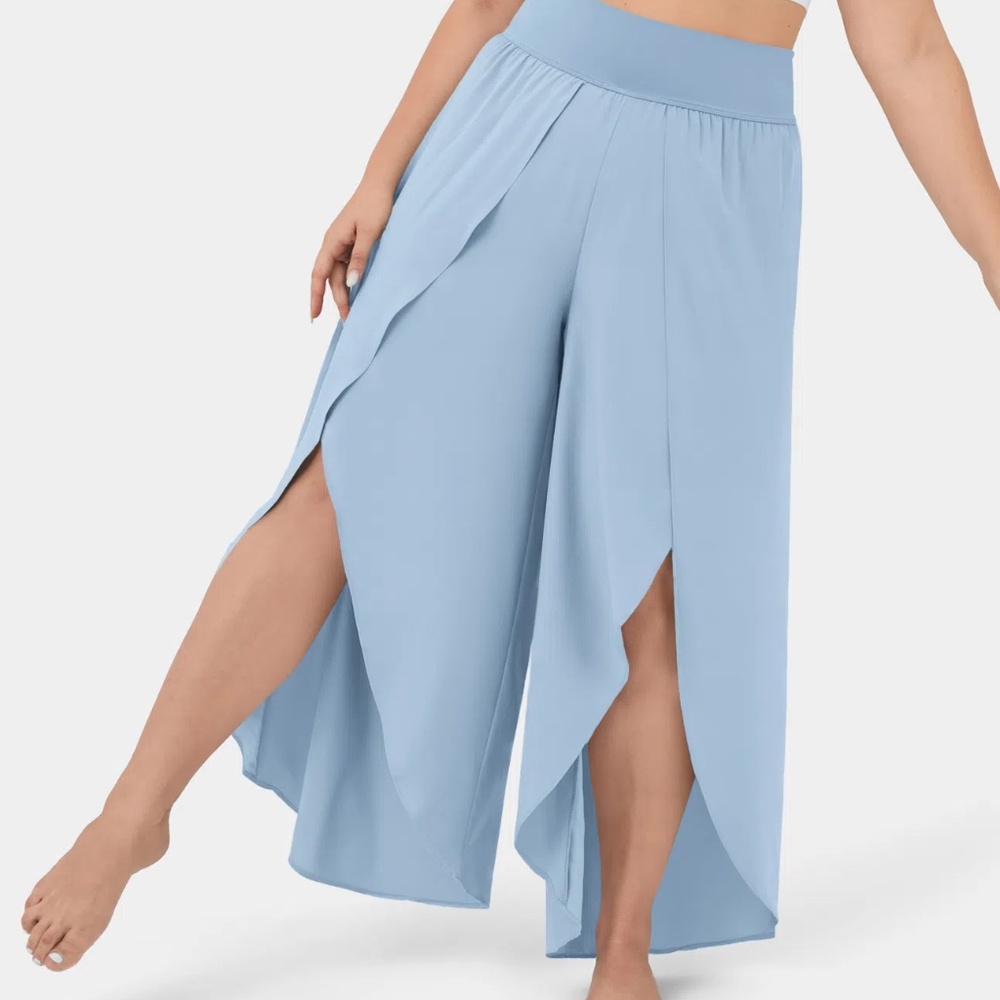 Breezeful™ High Waisted Back Waistband Pocket Palazzo Flowy Split Wide Leg Quick